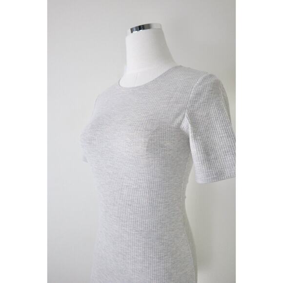 Reformation Size S Kendy Ribbed Short Sleeve Mini Dress Marble Gray Beige Heathe - Picture 6 of 13